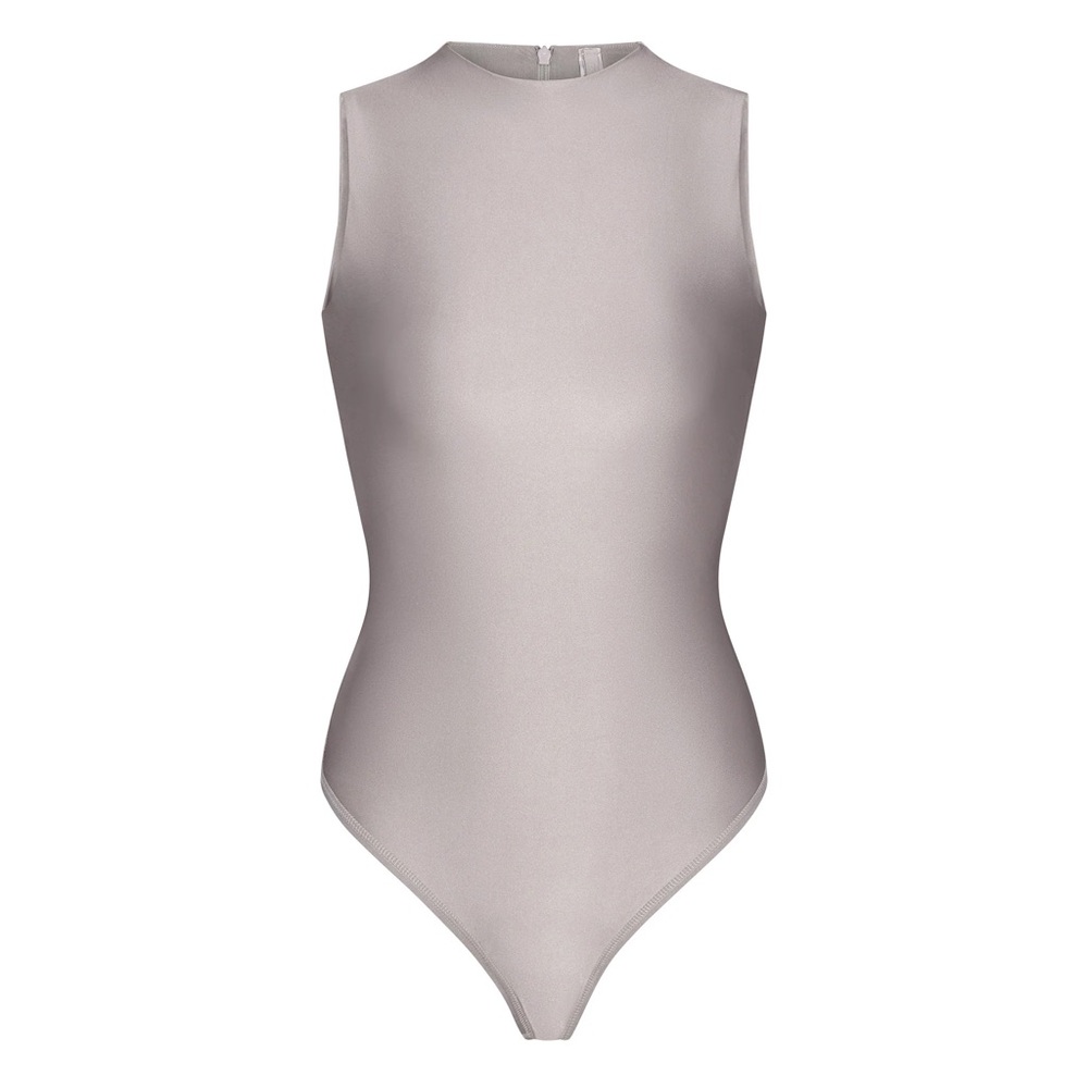 SKIMS DISCO SLEEVELESS MOCK NECK BODYSUIT | SILVER